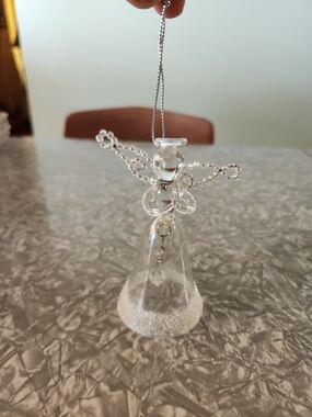 Source Unknown Clear Glass Angel Ornament with Silver Cord